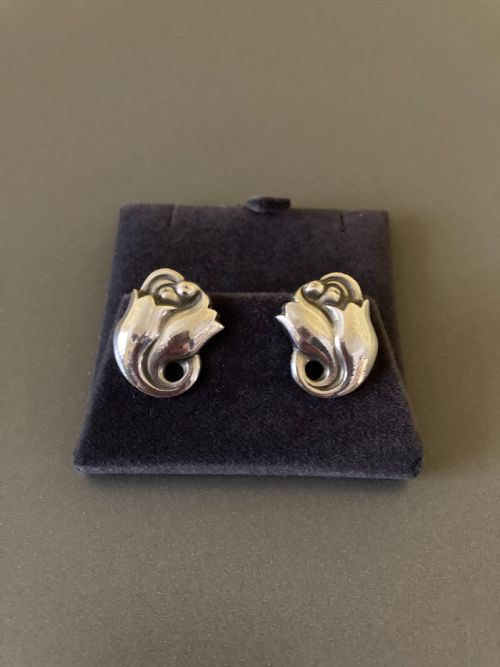 georg jensen danish silver earrings no 100a - CATEGORY: ANTIQUE JEWELLERY - DATED 1950