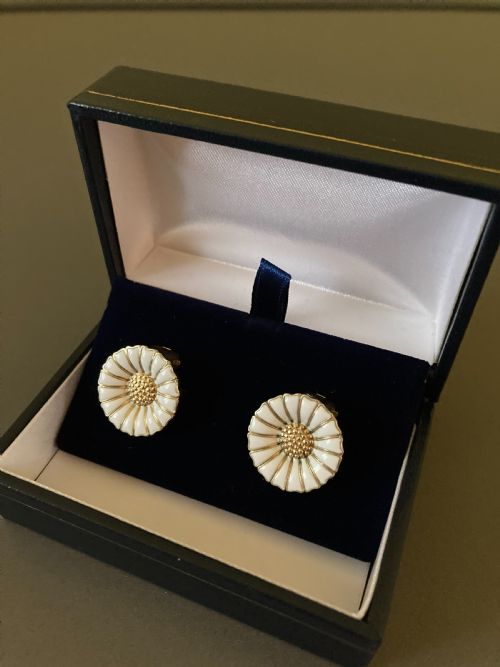 GEORG JENSEN DANISH SILVER GILT AND ENAMEL DAISY EARRINGS 1950S - ADDITIONAL PHOTO 1