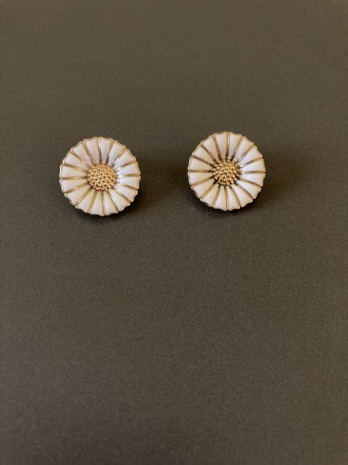GEORG JENSEN DANISH SILVER GILT AND ENAMEL DAISY EARRINGS 1950S - ADDITIONAL PHOTO 2