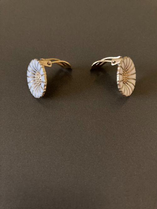 GEORG JENSEN DANISH SILVER GILT AND ENAMEL DAISY EARRINGS 1950S - ADDITIONAL PHOTO 3
