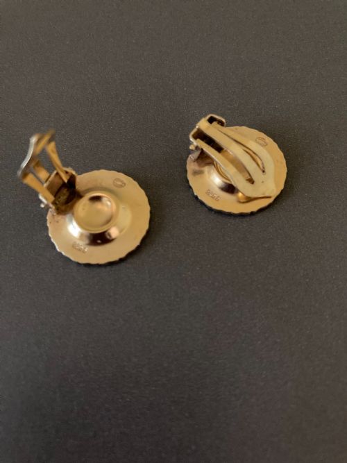GEORG JENSEN DANISH SILVER GILT AND ENAMEL DAISY EARRINGS 1950S - ADDITIONAL PHOTO 4