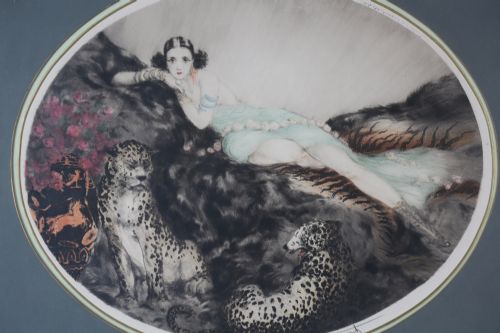 LOUIS ICART THAIS LADY WITH LEOPARDS ETCHING 1927 - ADDITIONAL PHOTO 1