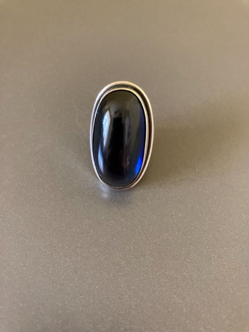 GEORG JENSEN DANISH SILVER RING WITH SYNTHETIC SAPPHIRE - ADDITIONAL PHOTO 2