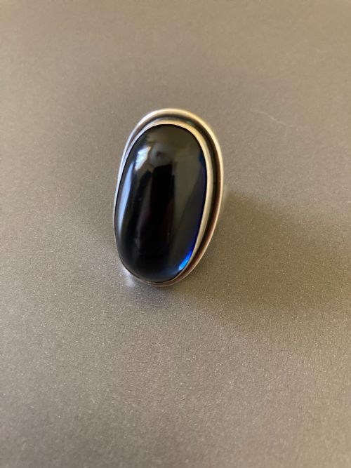 GEORG JENSEN DANISH SILVER RING WITH SYNTHETIC SAPPHIRE - ADDITIONAL PHOTO 3