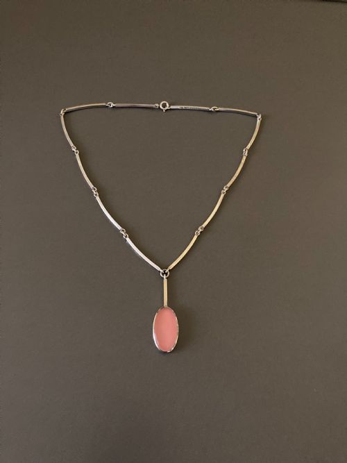 DANISH SILVER NECKLACE WITH PENDANT 1960S BY N E FROM - ADDITIONAL PHOTO 1