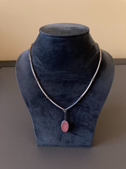 DANISH SILVER NECKLACE WITH PENDANT 1960S BY N E FROM - ADDITIONAL PHOTO 3