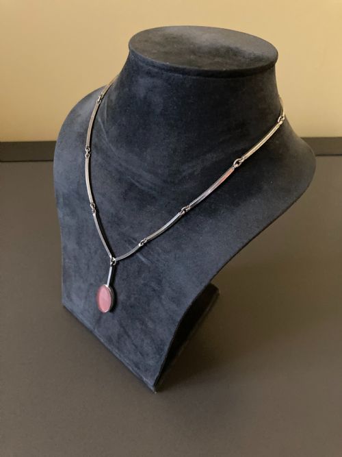 DANISH SILVER NECKLACE WITH PENDANT 1960S BY N E FROM - ADDITIONAL PHOTO 4