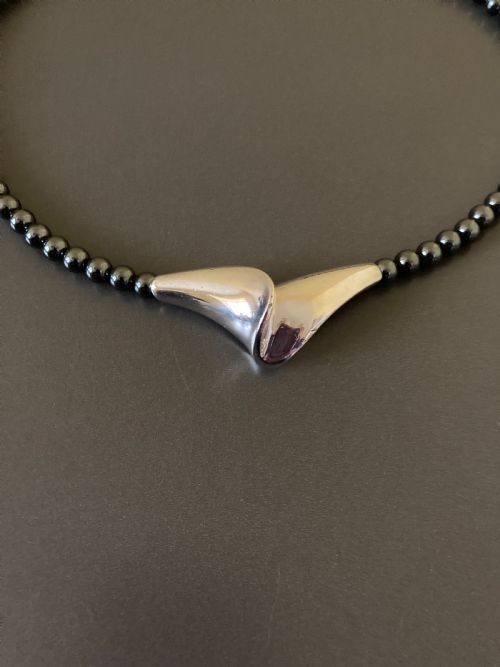 DANISH SILVER PENDANT ON HEMATITE NECKLACE 1960S - ADDITIONAL PHOTO 1