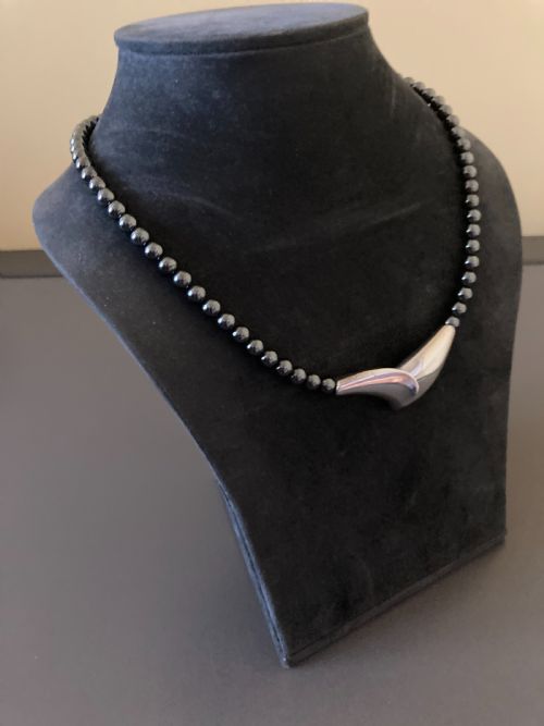 DANISH SILVER PENDANT ON HEMATITE NECKLACE 1960S - ADDITIONAL PHOTO 3