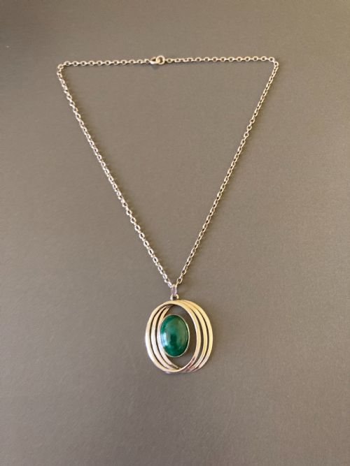 danish silver pendant with agate 1960s - CATEGORY: ANTIQUE JEWELLERY - DATED 1960