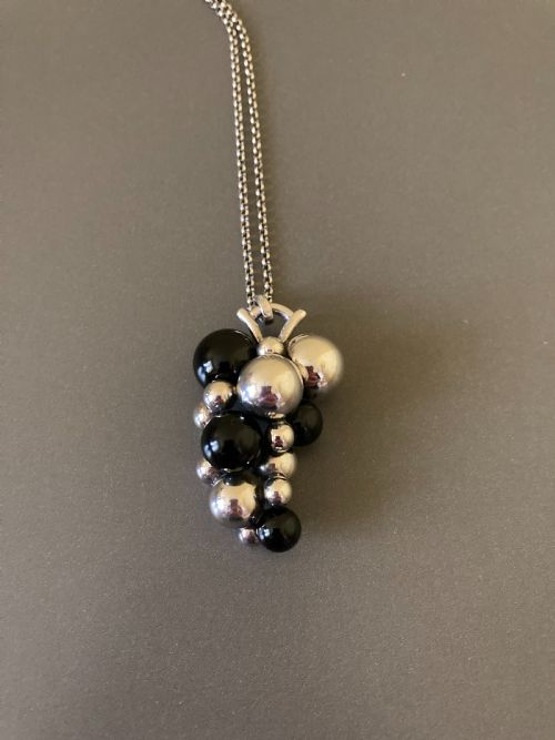 GEORG JENSEN LARGE DANISH SILVER AND ONYX GRAPE PENDANT - ADDITIONAL PHOTO 1