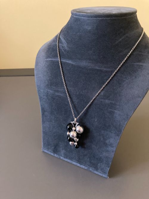 GEORG JENSEN LARGE DANISH SILVER AND ONYX GRAPE PENDANT - ADDITIONAL PHOTO 3