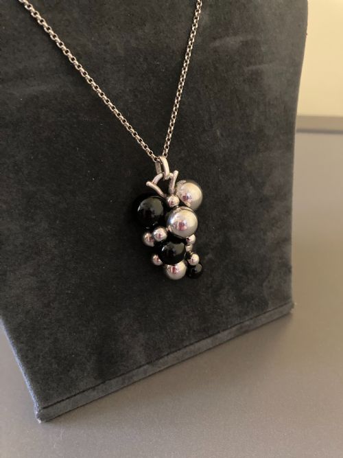 GEORG JENSEN LARGE DANISH SILVER AND ONYX GRAPE PENDANT - ADDITIONAL PHOTO 4