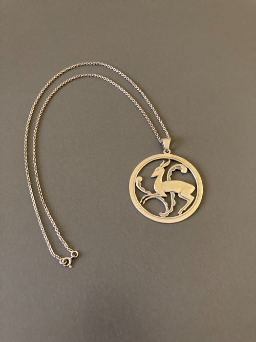 danish silver pendant with dear 1940s - CATEGORY: ANTIQUE JEWELLERY - DATED 1940
