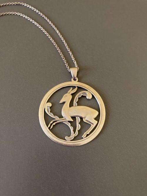 DANISH SILVER PENDANT WITH DEAR 1940S - ADDITIONAL PHOTO 1