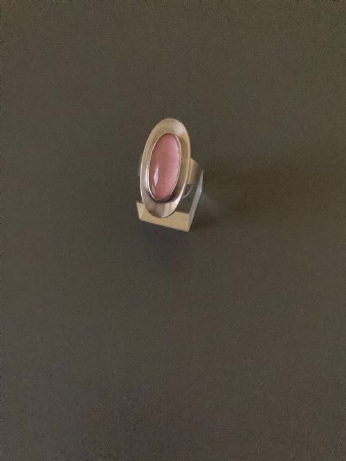 DANISH SILVER AND ROSE QUARTZ RING BY N E FROM 1960S - ADDITIONAL PHOTO 1