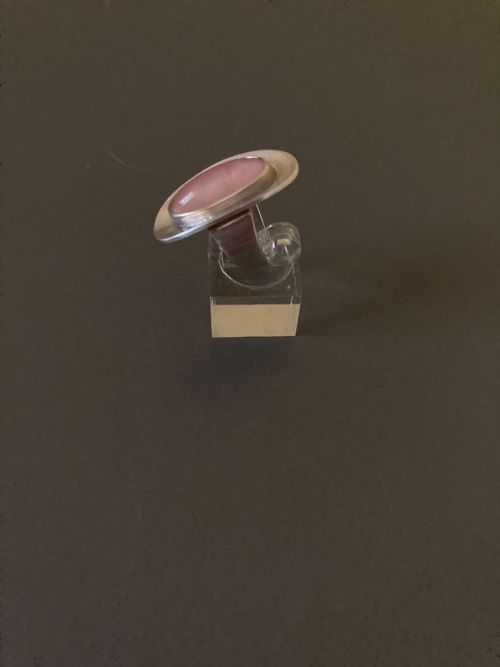 DANISH SILVER AND ROSE QUARTZ RING BY N E FROM 1960S - ADDITIONAL PHOTO 2