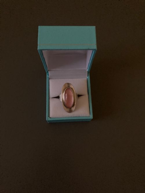 DANISH SILVER AND ROSE QUARTZ RING BY N E FROM 1960S - ADDITIONAL PHOTO 5