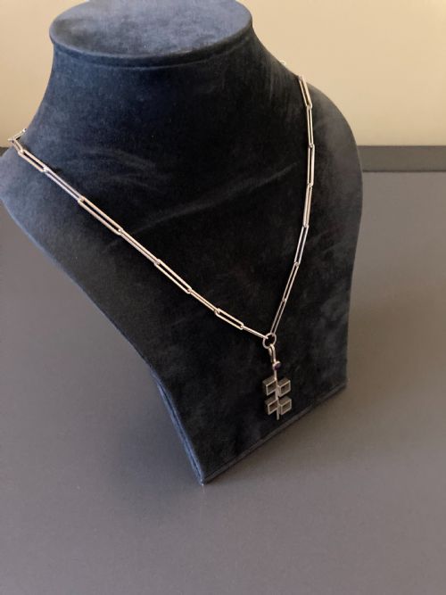 DANISH SILVER NECKLACE WITH PENDANT BY N E FROM - ADDITIONAL PHOTO 2