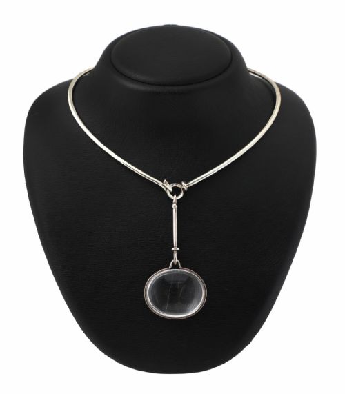 georg jensen danish silver torque with rock crystal pendant by vivianna torun bulow hube - CATEGORY: ANTIQUE JEWELLERY - DATED 1960