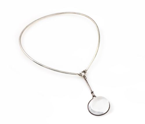 GEORG JENSEN DANISH SILVER TORQUE WITH ROCK CRYSTAL PENDANT BY VIVIANNA TORUN BULOW HUBE - ADDITIONAL PHOTO 1
