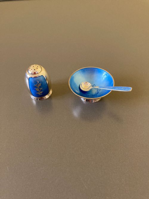 danish silver and enamel cruet set by volmer bahner - CATEGORY: ANTIQUE SILVER - DATED 1960