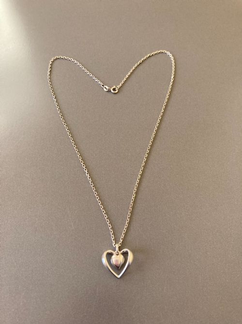 georg jensen danish silver heart pendant - CATEGORY: ANTIQUE JEWELLERY - DATED 1960