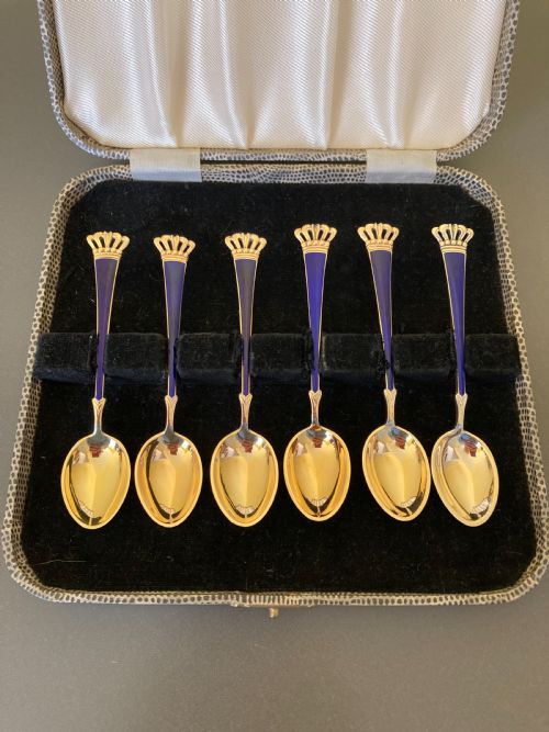 6 DANISH SILVER GILT AND ENAMEL MOCHACOFFEE SPOONS 1950S - ADDITIONAL PHOTO 1