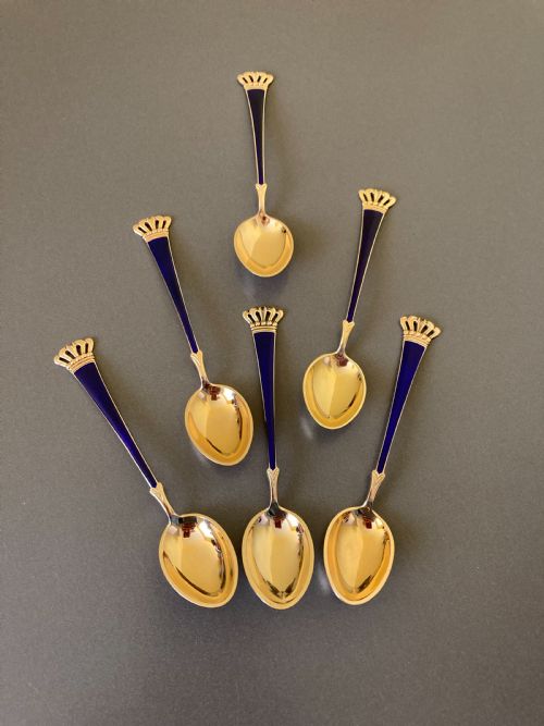 6 DANISH SILVER GILT AND ENAMEL MOCHACOFFEE SPOONS 1950S - ADDITIONAL PHOTO 2