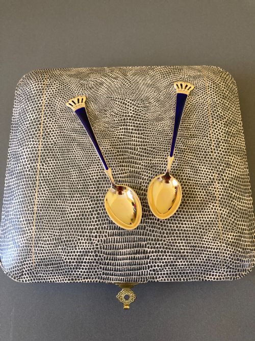 6 DANISH SILVER GILT AND ENAMEL MOCHACOFFEE SPOONS 1950S - ADDITIONAL PHOTO 3