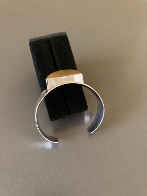 DANISH SILVER BANGLE WITH AMBER 1960S - ADDITIONAL PHOTO 3
