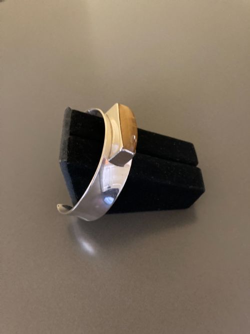 DANISH SILVER BANGLE WITH AMBER 1960S - ADDITIONAL PHOTO 4