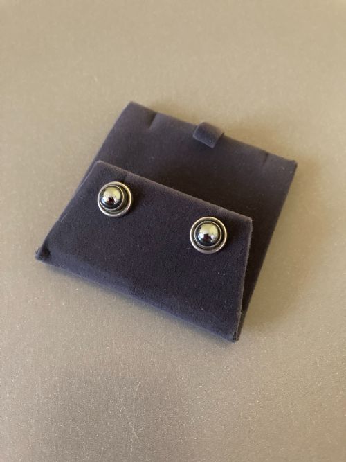 georg jensen danish silver earrings with hematite no 8 - CATEGORY: ANTIQUE JEWELLERY - DATED 1950