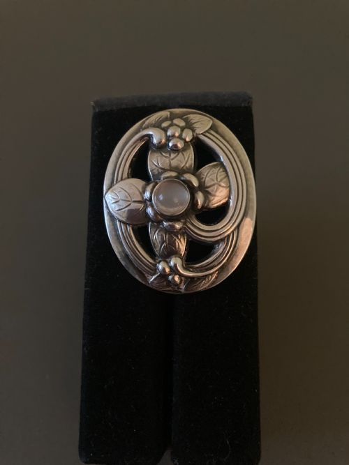 GEORG JENSEN DANISH SILVER BROOCH WITH MOONSTONE - ADDITIONAL PHOTO 1