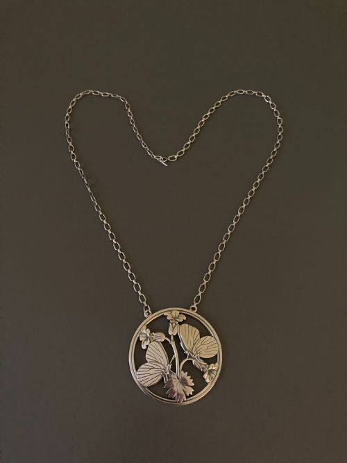 georg jensen danish silver pendant with butterflies - CATEGORY: ANTIQUE JEWELLERY - DATED 1930
