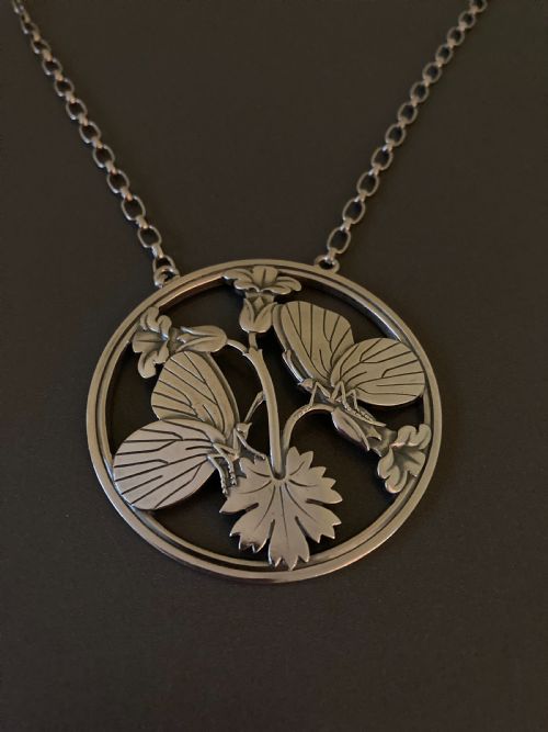 GEORG JENSEN DANISH SILVER PENDANT WITH BUTTERFLIES - ADDITIONAL PHOTO 1