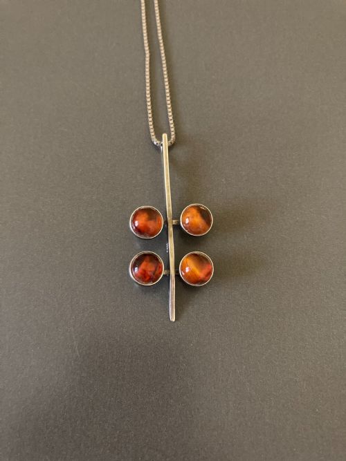 DANISH SILVER PENDANT WITH AMBER 1960S BY N E FROM - ADDITIONAL PHOTO 1