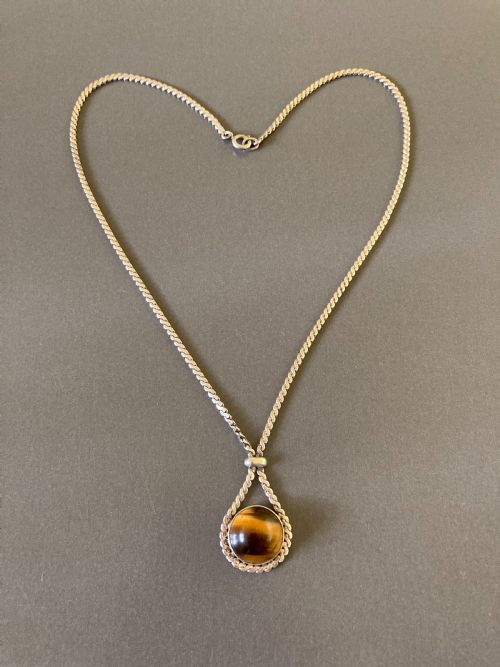 danish silver necklace with tiger's eye 1960s by n e from - CATEGORY: ANTIQUE JEWELLERY - DATED 1960