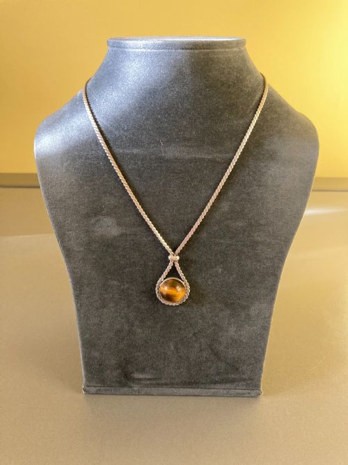 DANISH SILVER NECKLACE WITH TIGER'S EYE 1960S BY N E FROM - ADDITIONAL PHOTO 2