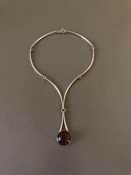 danish silver necklace with amber pendant 1960s by n e from - CATEGORY: ANTIQUE JEWELLERY - DATED 1960
