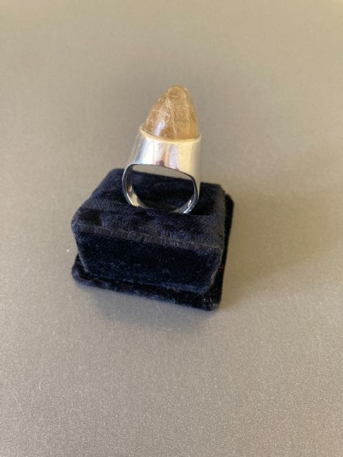 DANISH SILVER RING WITH RUTILATED QUARTZ BY KAREN STRAND 1960S - ADDITIONAL PHOTO 3