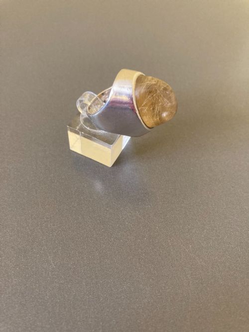 DANISH SILVER RING WITH RUTILATED QUARTZ BY KAREN STRAND 1960S - ADDITIONAL PHOTO 5