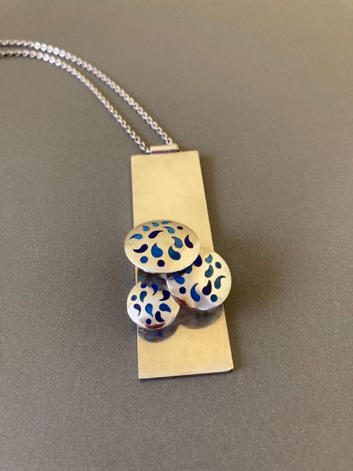 DANISH SILVER PENDANT WITH BLUE ENAMEL BY REESLEV DESIGN - ADDITIONAL PHOTO 1