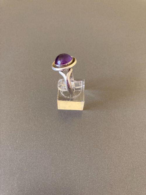 danish silver ring with amethyst by n e from 1960s - CATEGORY: ANTIQUE JEWELLERY - DATED 1960