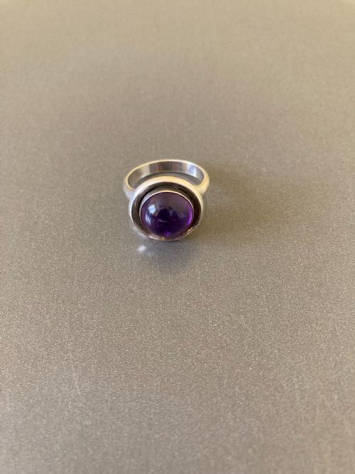 DANISH SILVER RING WITH AMETHYST BY N E FROM 1960S - ADDITIONAL PHOTO 1