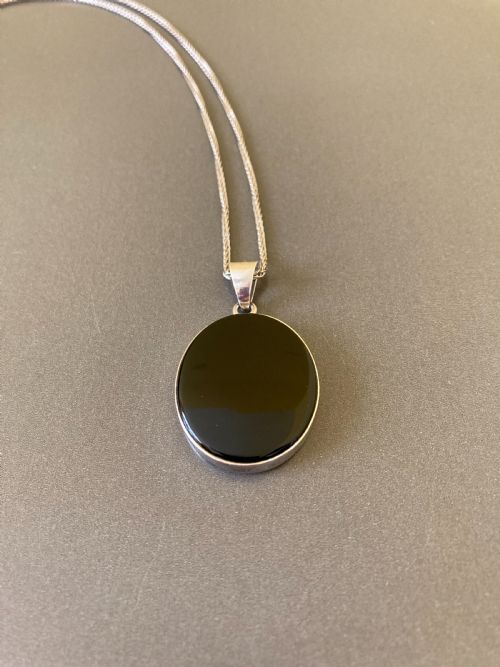 DANISH SILVER PENDANT WITH ONYX BY N E FROM 1960S - ADDITIONAL PHOTO 1