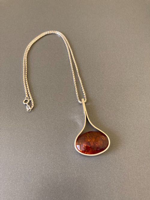 danish silver and amber pendant by einer fehr 1960s - CATEGORY: ANTIQUE JEWELLERY - DATED 1960