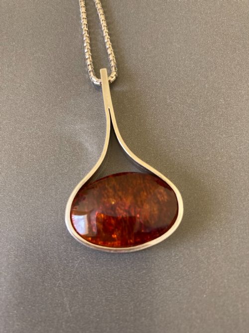 DANISH SILVER AND AMBER PENDANT BY EINER FEHR 1960S - ADDITIONAL PHOTO 1
