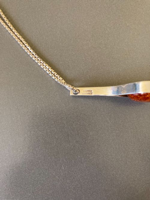 DANISH SILVER AND AMBER PENDANT BY EINER FEHR 1960S - ADDITIONAL PHOTO 7