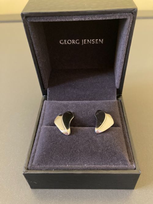GEORG JENSEN DANISH SILVER LOTUS EARRINGS BY PER HERTZ - ADDITIONAL PHOTO 2